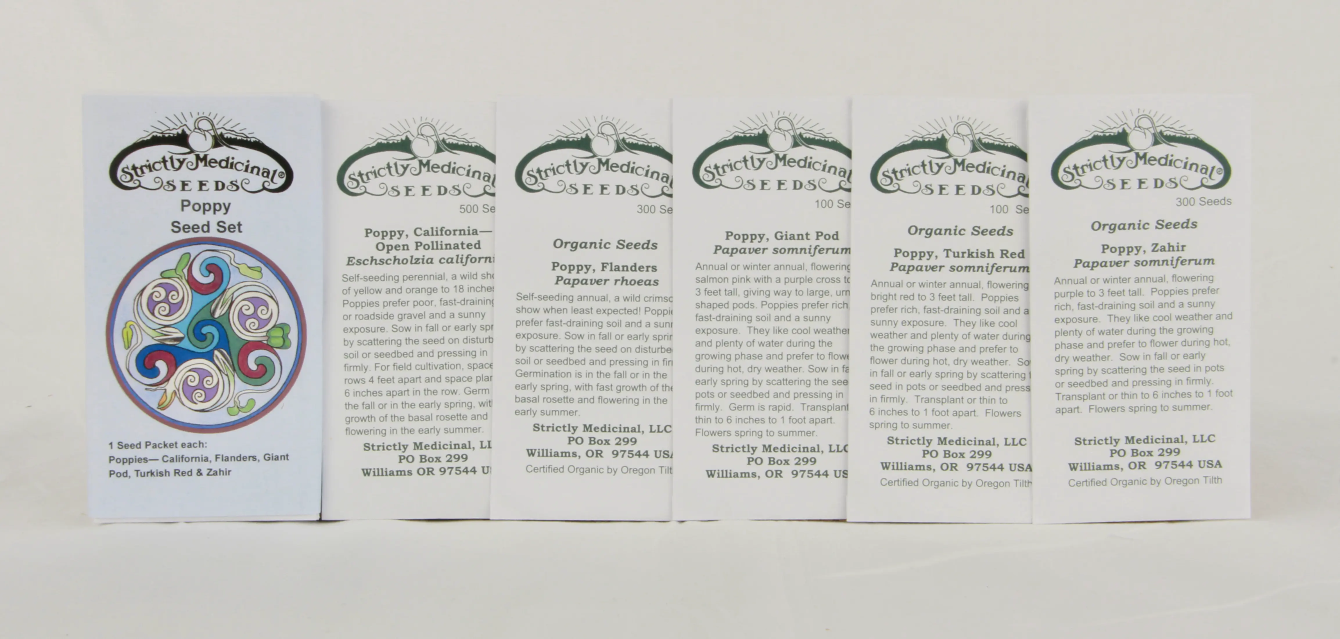 Poppy Set (5 seed packets): California, Flanders, Giant Pod, Turkish Red and Zahir