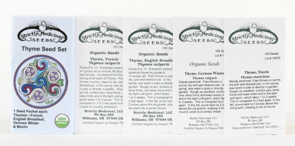 Thyme Set (4 seed packets): English Broadleaf, French, German Winter and Mastic, Organic